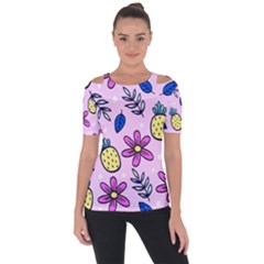 Flowers Purple Shoulder Cut Out Short Sleeve Top by nateshop