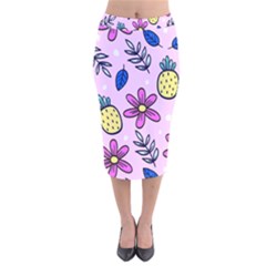 Flowers Purple Velvet Midi Pencil Skirt by nateshop