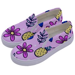 Flowers Purple Kids  Canvas Slip Ons by nateshop