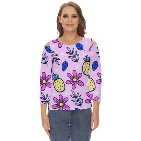 Flowers Purple Cut Out Wide Sleeve Top by nateshop