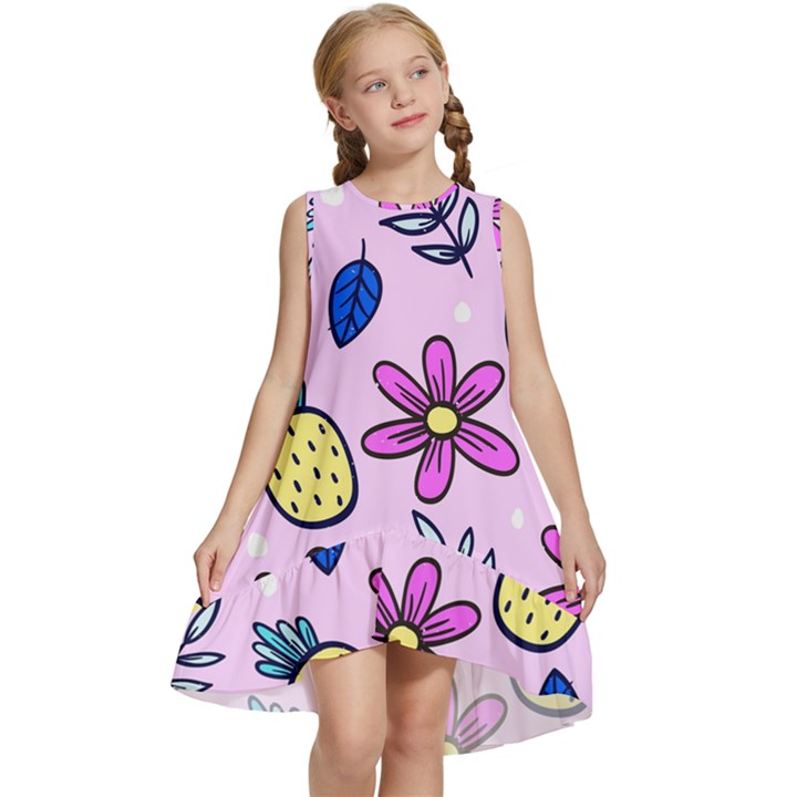 Flowers purple Kids  Frill Swing Dress