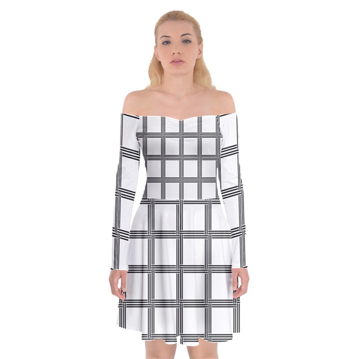Grid Box Off Shoulder Skater Dress