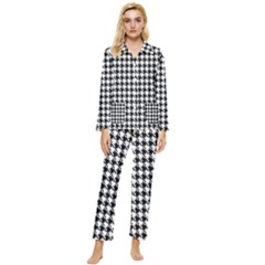 Houndstooth Womens  Long Sleeve Velvet Pocket Pajamas Set by nateshop