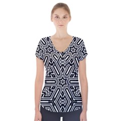 Grid Short Sleeve Front Detail Top