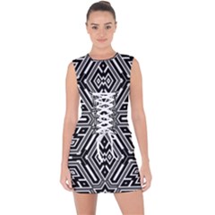 Grid Lace Up Front Bodycon Dress