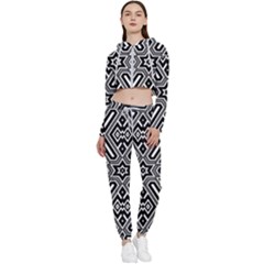 Grid Cropped Zip Up Lounge Set