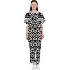 Grid Batwing Lightweight Chiffon Jumpsuit