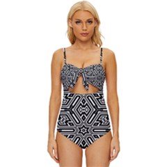 Grid Knot Front One-Piece Swimsuit