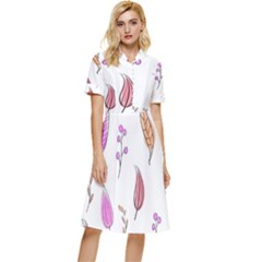 Leaves-pink Button Top Knee Length Dress by nateshop