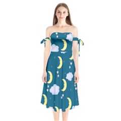 Moon Shoulder Tie Bardot Midi Dress by nateshop