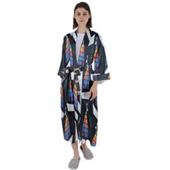 Non-seamless Maxi Satin Kimono by nateshop