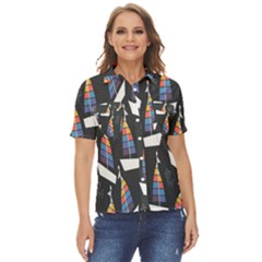 Non-seamless Women s Short Sleeve Double Pocket Shirt