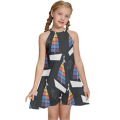 Non-seamless Kids  Halter Collar Waist Tie Chiffon Dress