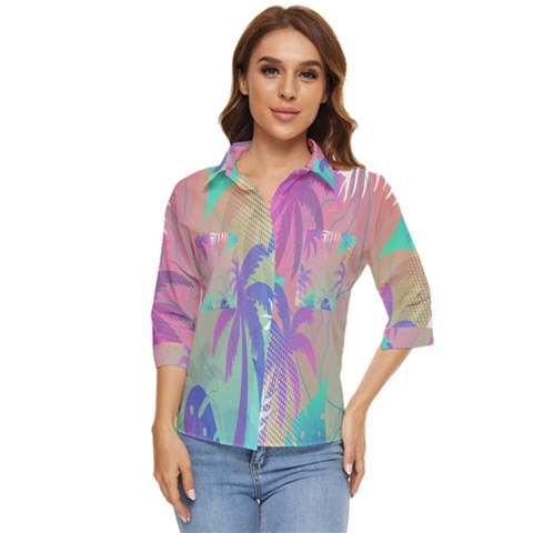 Palm-trees Women s Quarter Sleeve Pocket Shirt by nateshop