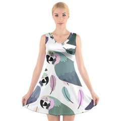 Parrot V-Neck Sleeveless Dress