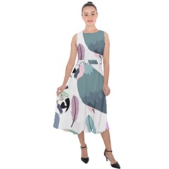 Parrot Midi Tie-back Chiffon Dress