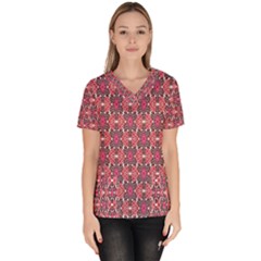 Pattern Motif Women s V-neck Scrub Top by nateshop