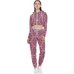 Pattern Motif Cropped Zip Up Lounge Set