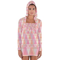 Pattern Triangle Pink Long Sleeve Hooded T-shirt