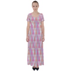 Pattern Triangle Pink High Waist Short Sleeve Maxi Dress