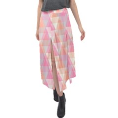 Pattern Triangle Pink Velour Split Maxi Skirt by nateshop