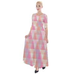 Pattern Triangle Pink Half Sleeves Maxi Dress