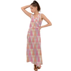 Pattern Triangle Pink V-Neck Chiffon Maxi Dress