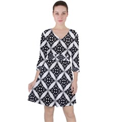 Pattern-black Quarter Sleeve Ruffle Waist Dress by nateshop