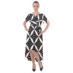 Pattern-black Front Wrap High Low Dress by nateshop