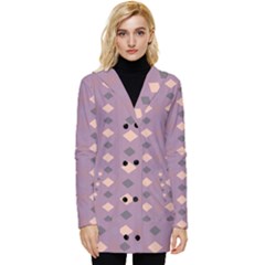 Pattern-puple Box Button Up Hooded Coat 
