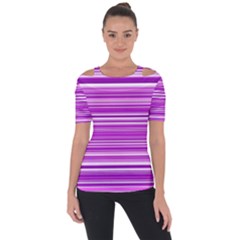 Pattern-purple Lines Shoulder Cut Out Short Sleeve Top