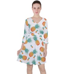 Pineapple Quarter Sleeve Ruffle Waist Dress