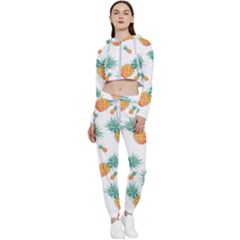 Pineapple Cropped Zip Up Lounge Set