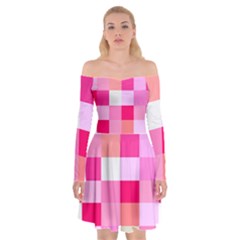 Pink Box Off Shoulder Skater Dress by nateshop