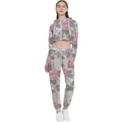 Roses,paint Cropped Zip Up Lounge Set