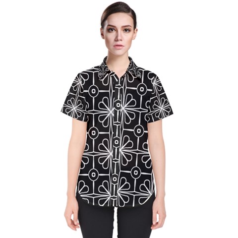 Seamless-pattern Black Women s Short Sleeve Shirt by nateshop