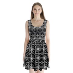 Seamless-pattern Black Split Back Mini Dress 