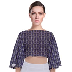 Seamless-pattern Gray Tie Back Butterfly Sleeve Chiffon Top by nateshop