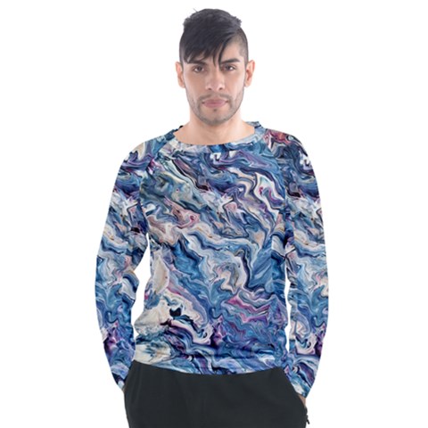 Abstract Waves Men s Long Sleeve Raglan Tee by kaleidomarblingart