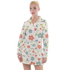  Background Colorful Floral Flowers Women s Long Sleeve Casual Dress by artworkshop