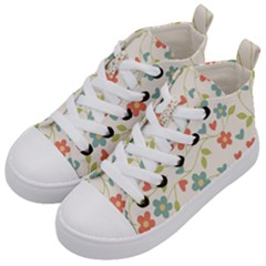  Background Colorful Floral Flowers Kids  Mid-top Canvas Sneakers by artworkshop