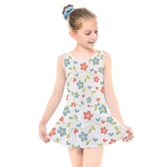  Background Colorful Floral Flowers Kids  Skater Dress Swimsuit