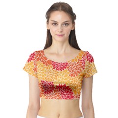 Background Colorful Floral Short Sleeve Crop Top by artworkshop