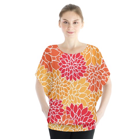 Background Colorful Floral Batwing Chiffon Blouse by artworkshop