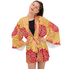 Background Colorful Floral Long Sleeve Kimono