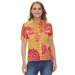 Background Colorful Floral Women s Short Sleeve Double Pocket Shirt