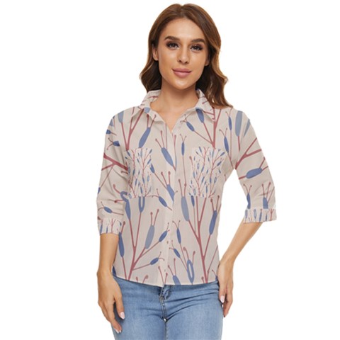 Floral Branches Plant Drawing Women s Quarter Sleeve Pocket Shirt by artworkshop