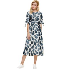 Abstract Flower Petals Bow Sleeve Chiffon Midi Dress