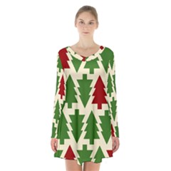  Christmas Trees Holiday Long Sleeve Velvet V-neck Dress by artworkshop