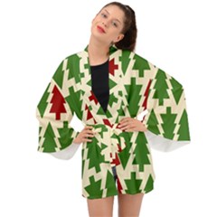  Christmas Trees Holiday Long Sleeve Kimono by artworkshop